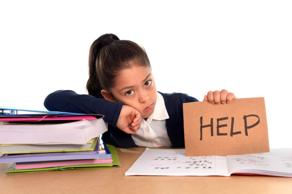 young girl who doesn't have any parental support holding a help sign