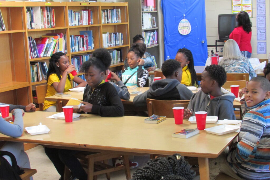 students at book club luncheon