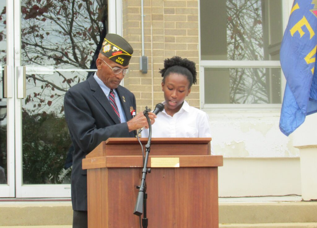 student giving speech