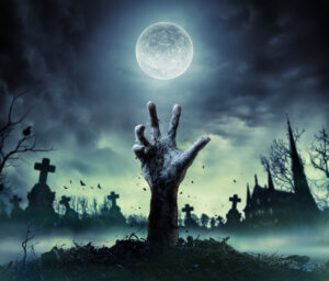 spooky autumn graveyard