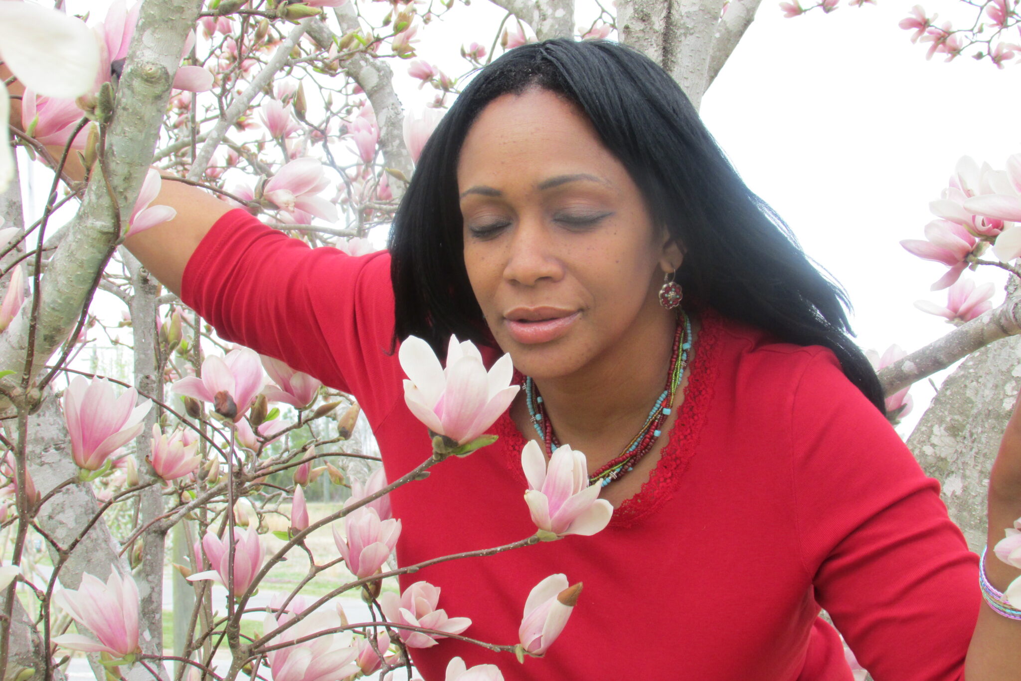 Spring Break teacher smelling flowers