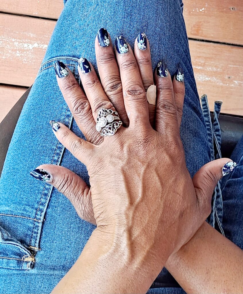 DIY floral nails press on nails dark blue