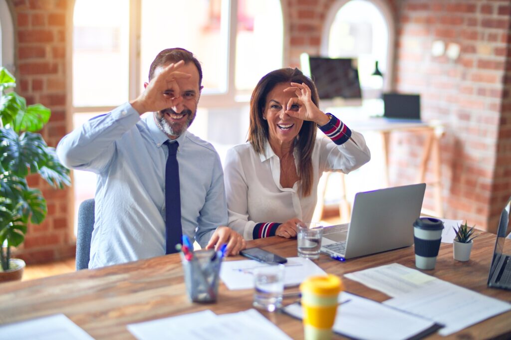 Teammates joking in the workplace 