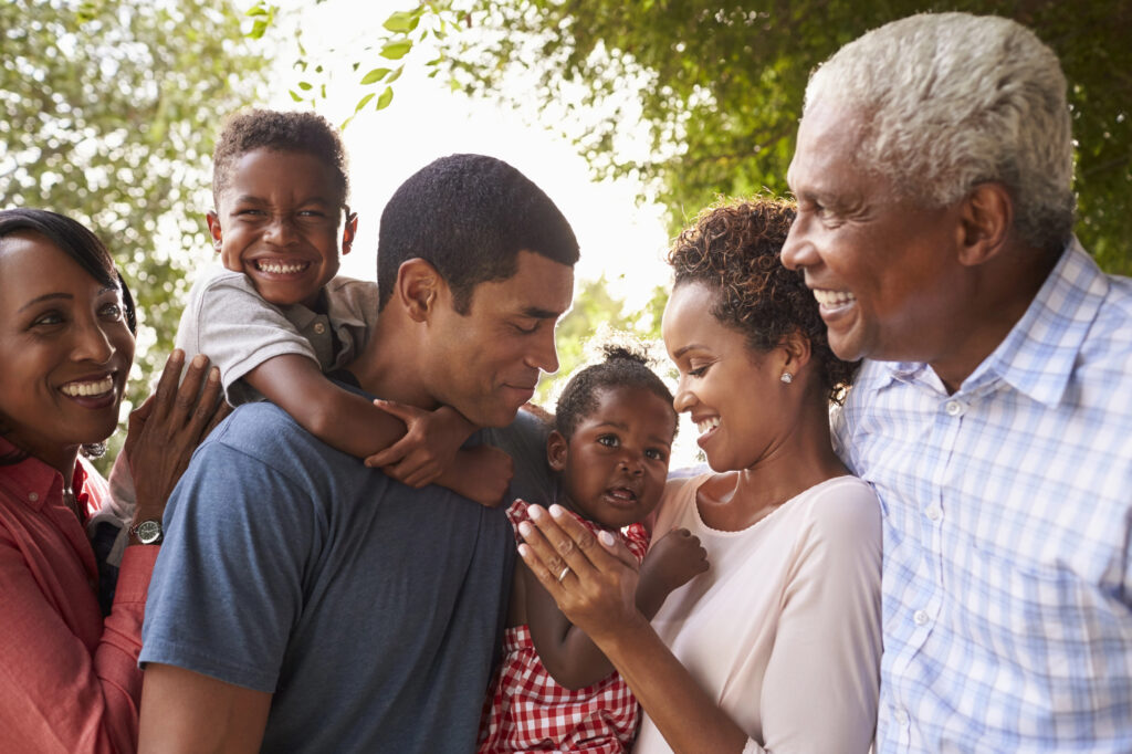 family at family reunion happy to see each other