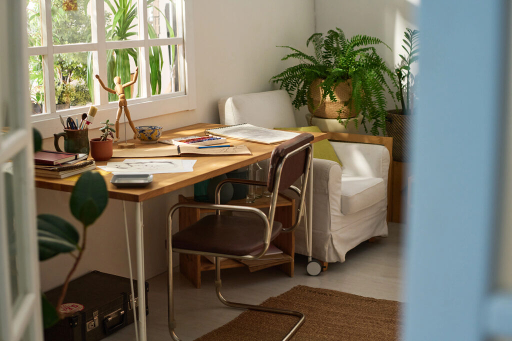 plants in reading nook area